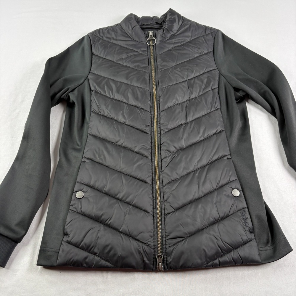 Barbour Jacket Womens Size 6 Black Quilted Hargate Sweat Full Zip Coat - Picture 3 of 12